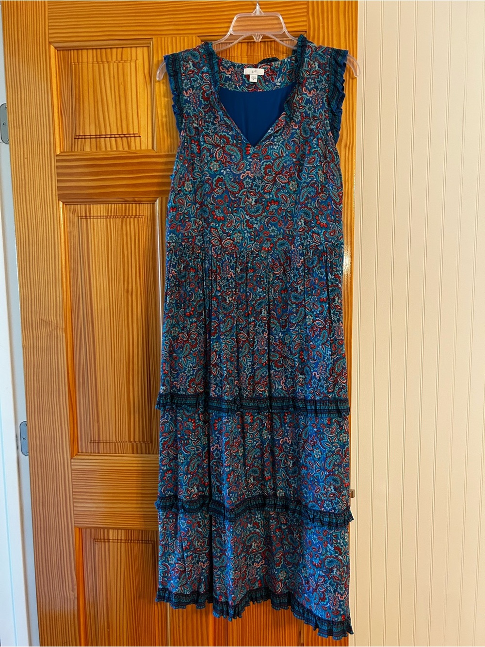 J. Jill Teal and Navy Paisley Tiered Maxi Dress